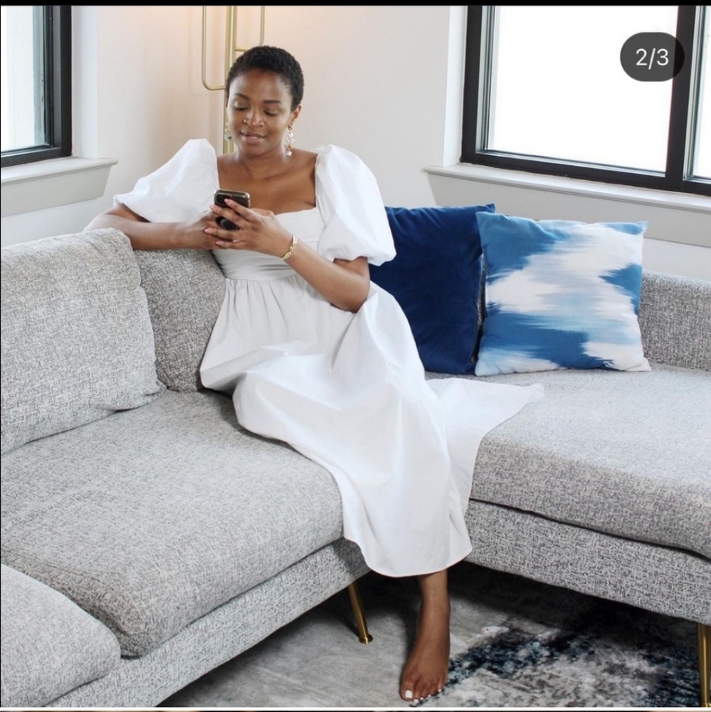 Zara White Puff-Sleeve Midi Dress - Picture 8 of 16